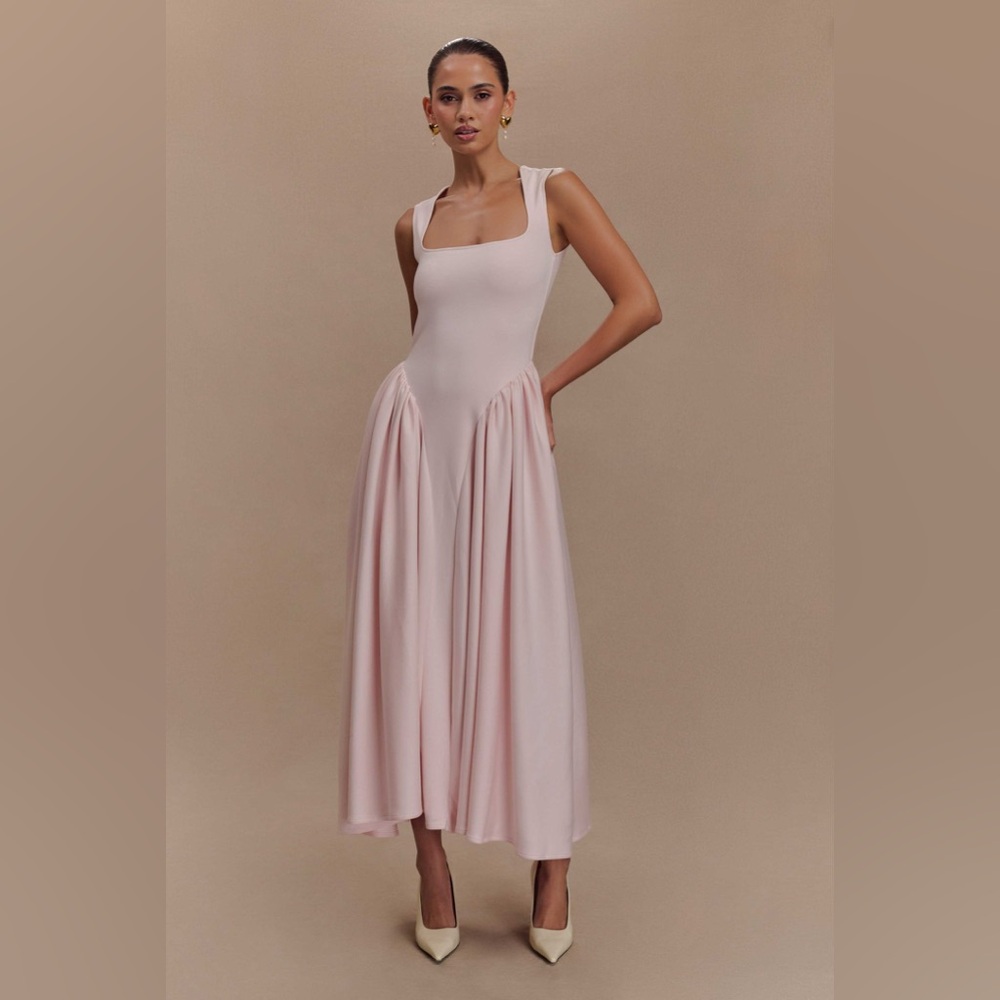 Meshki Pale Pink Maxi Dress with Square Neck